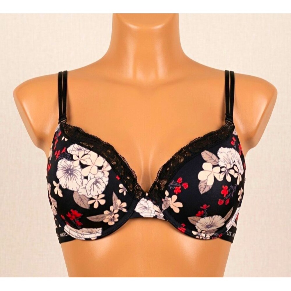 Marilyn Monroe Womens T-Shirt Bra 40C Black UW Floral Lace Trim padded Strappy